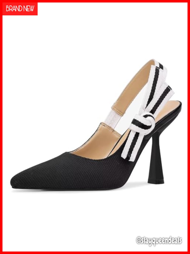 Slingback Kitten Heels Closed Pointed Toe Slip On Pumps Bowknot Elastic Strap